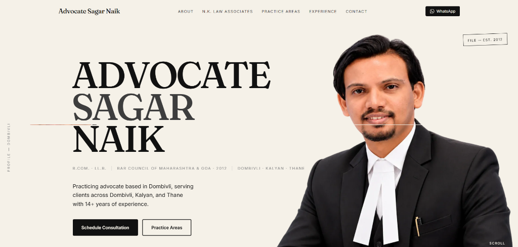 Advocate Sagar Naik Official Website Homepage screenshot