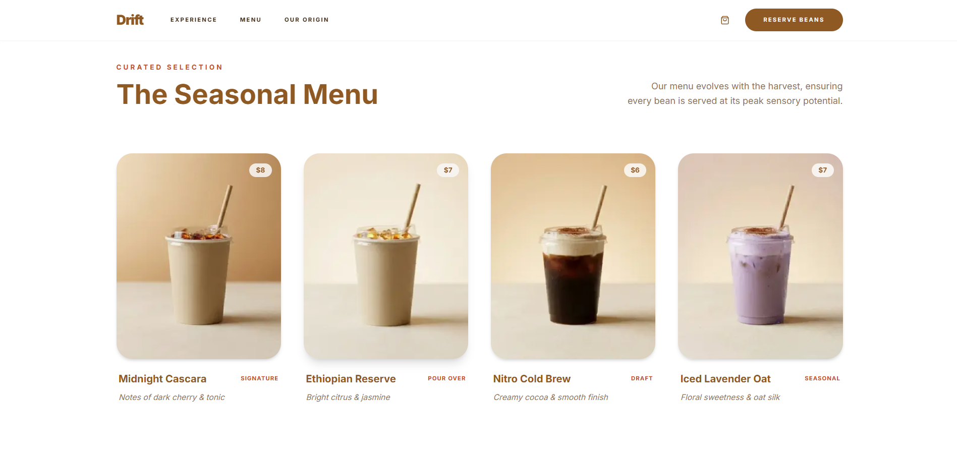 Menu & ordering screenshot